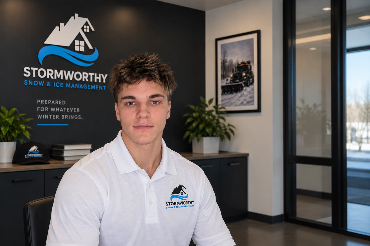 Ethan Schumacher, founder of Stormworthy, at the company office in Bismarck, ND